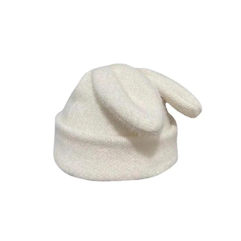 3d Rabbit Ears Beanie Hats Bunny Crochet Cap Cute Plush Winter Hat For Women Girls White