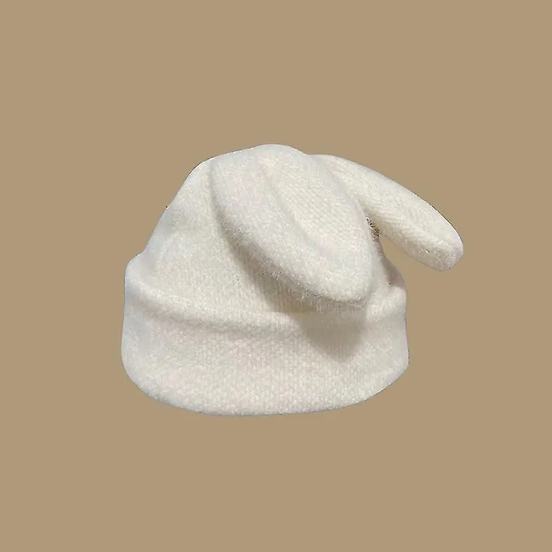 3d Rabbit Ears Beanie Hats Bunny Crochet Cap Cute Plush Winter Hat For Women Girls White