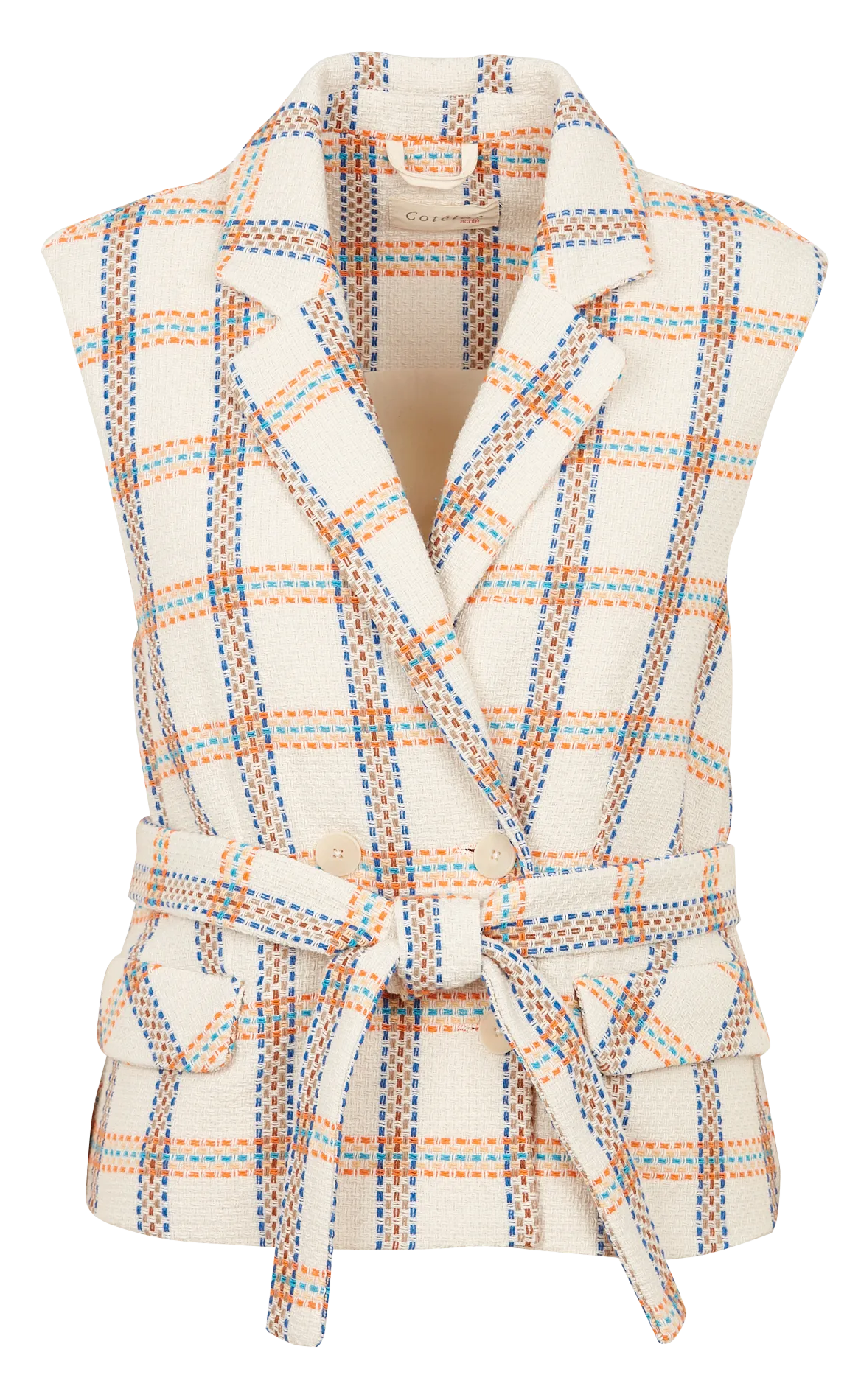 ACOTE Chaqueta de mezcla de algodón a cuadros con cuello de sastre en azul