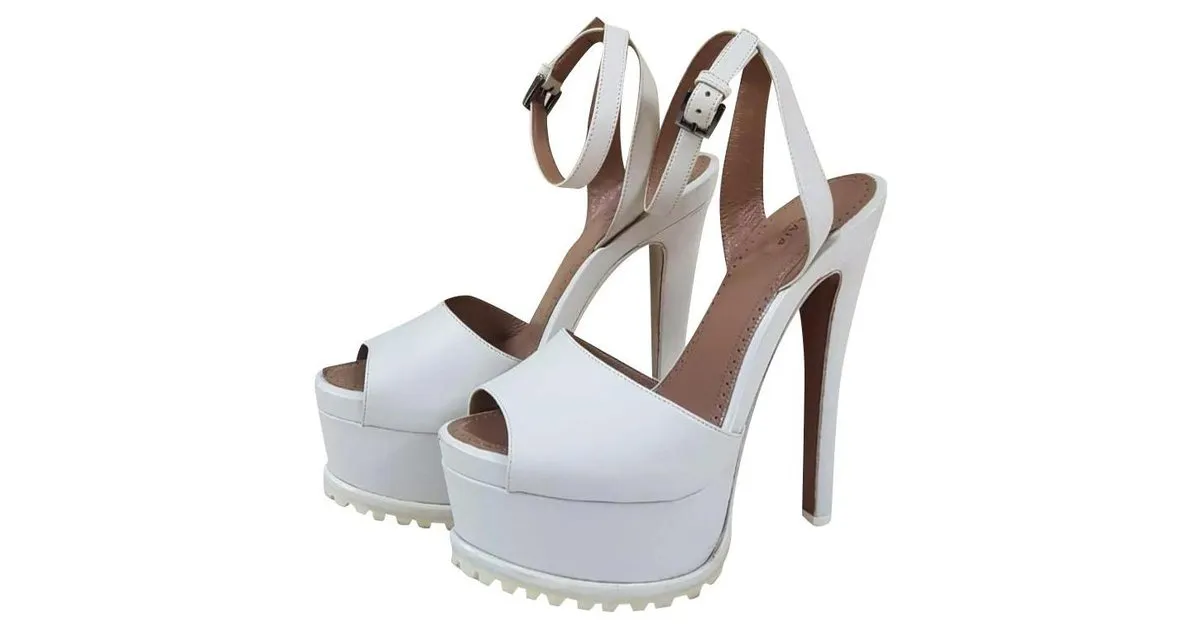 Alaïa ALAIA Sandalias con plataforma de cuero blanco Tacones Sz. 38 