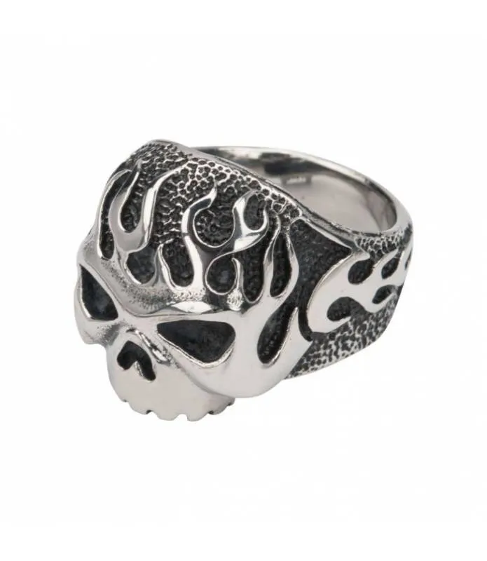 Anillo Acero Calavera Con Llamas Black Oxidixed Flamed Skull Ring FR645
