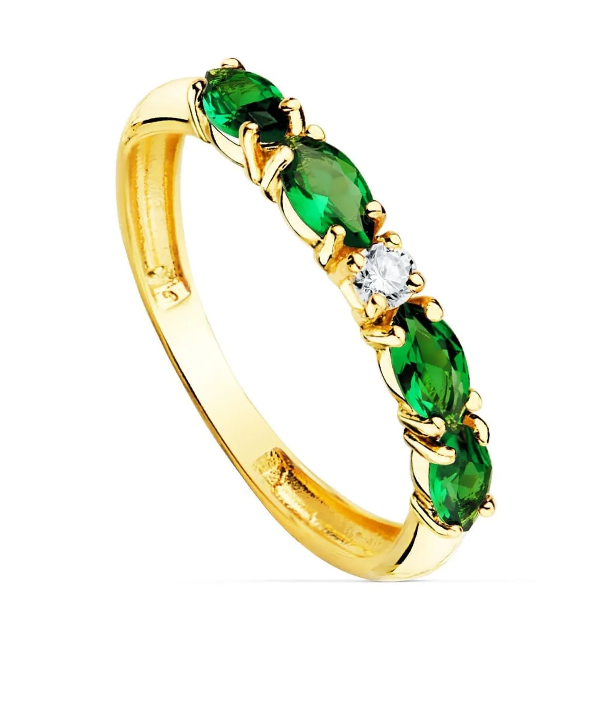 Anillo cinquillo Oro Amarillo 18K Marquis Verde