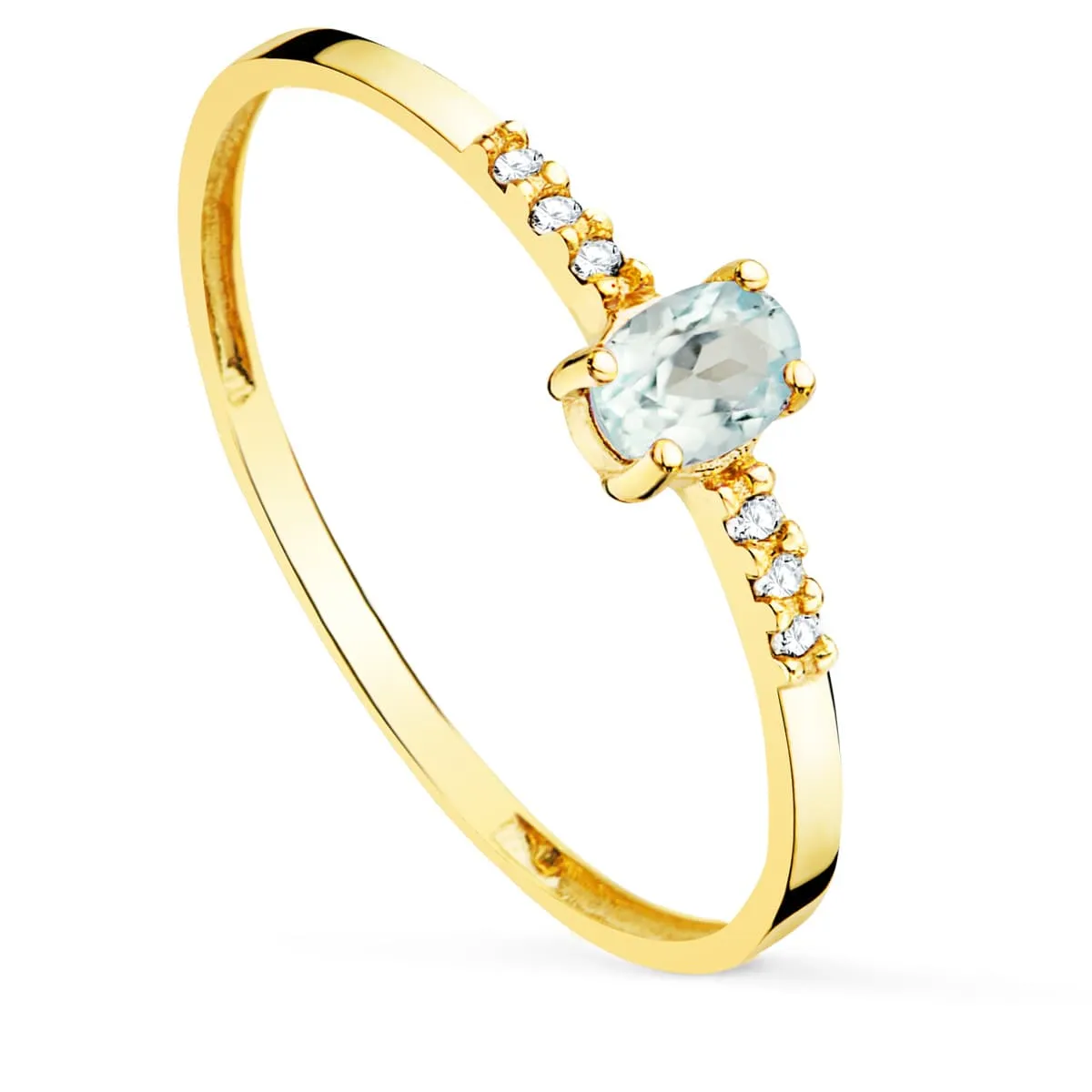 Anillo Oro Amarillo Aguamarina Y Diamantes