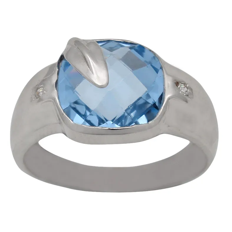 Anillo Oro Blanco Piedra Color 11 mm.