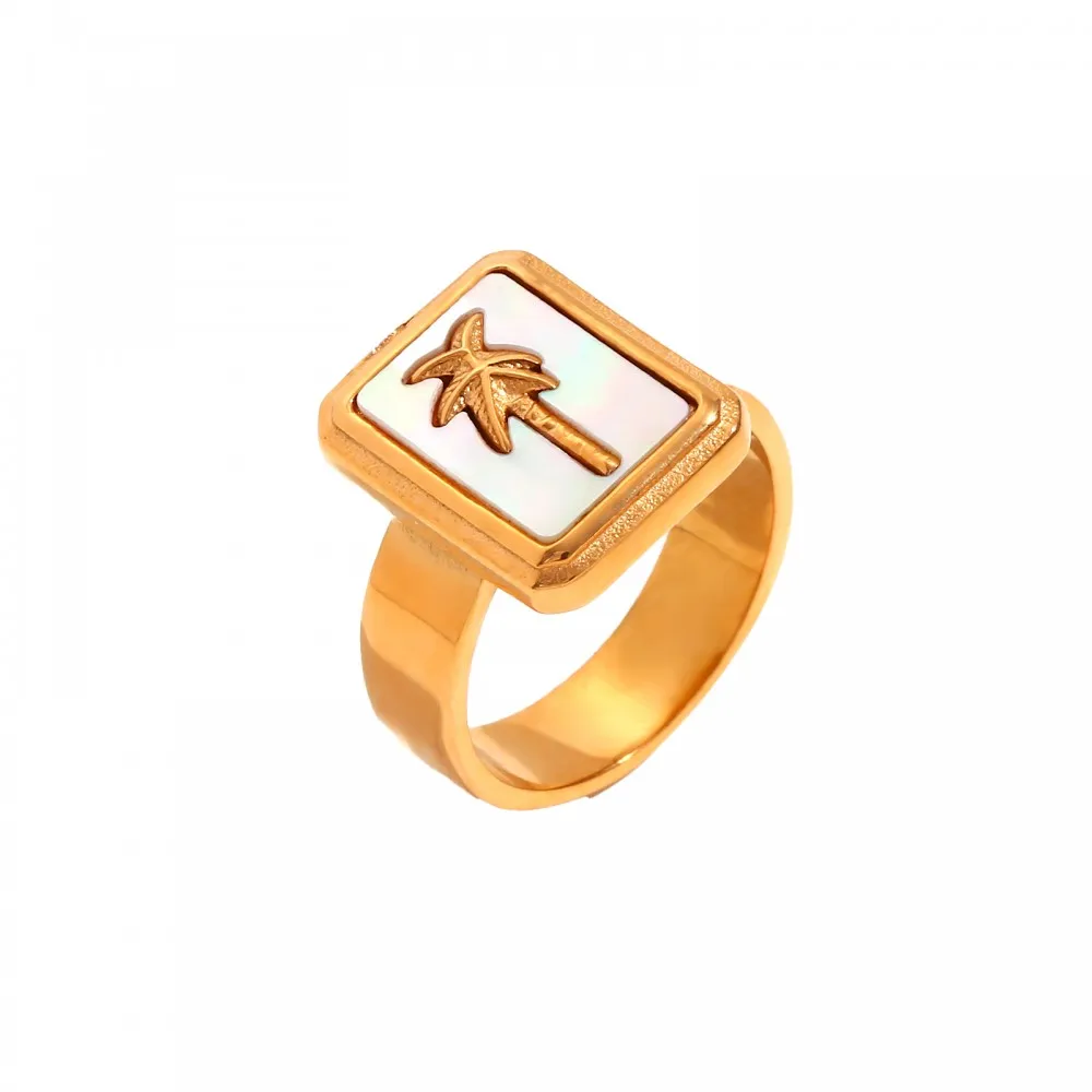 Anillo Palm Tree Blanco Oro