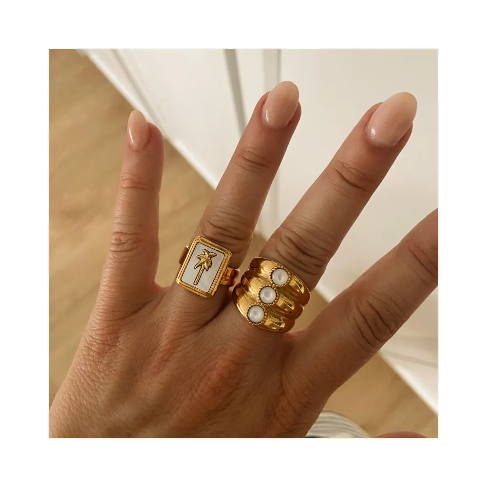 Anillo Palm Tree Blanco Oro