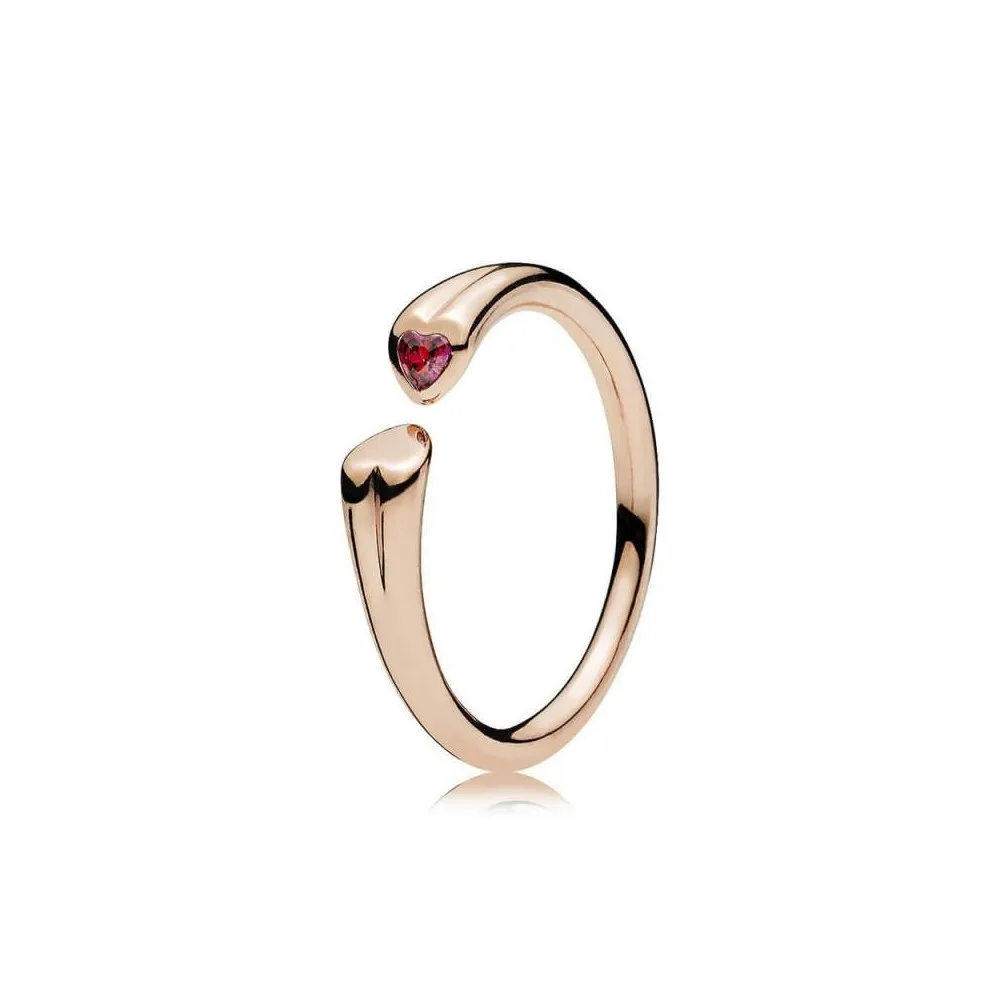 Anillo Pandora Rose circonita abierto piedra roja