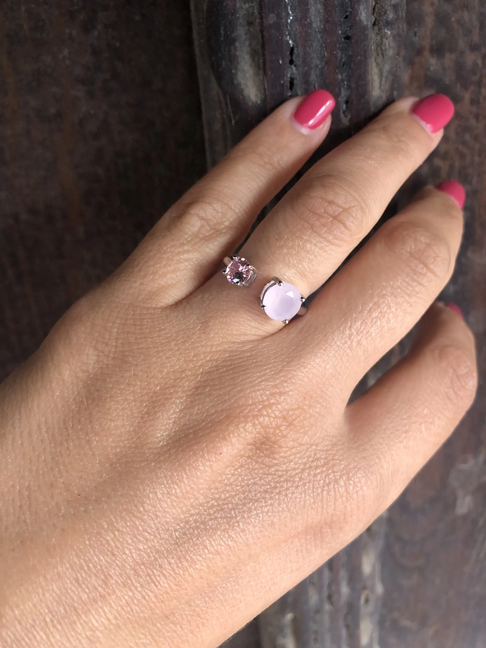Anillo Plata con Piedras en Tono Rosa