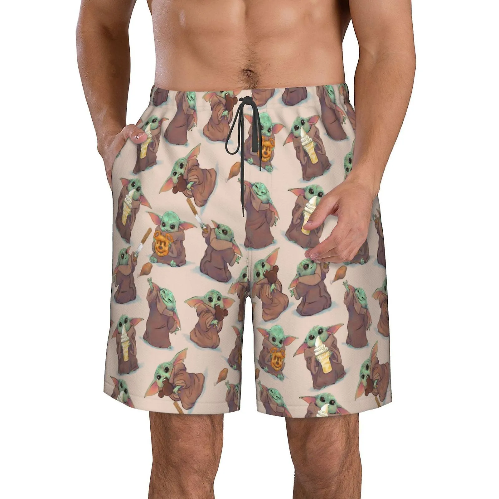 Bañador casual para hombre Baby Yoda Pantalones cortos de playa estampados de secado rápido Bañador de verano con forro de malla