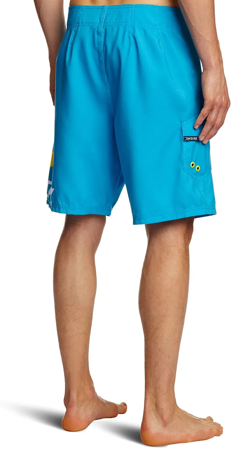 Bañador SANTA CRUZ surfero Hombre Short elástico Stripknot Boardie Bluewater Ref. BSST azul logo amarillo pierna