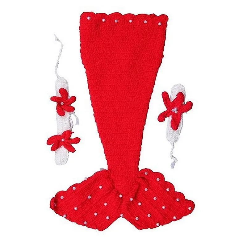 Beauty Mermaid Suits Wool Handmade Crochet Photography Sweater Newborn Baby Cap