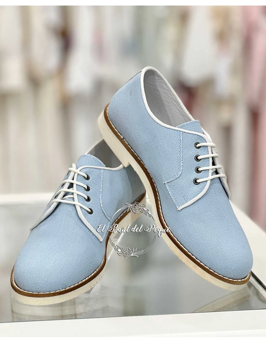 Blucher Niño Comunión Guxs Shoes Lino Celeste y Crudo