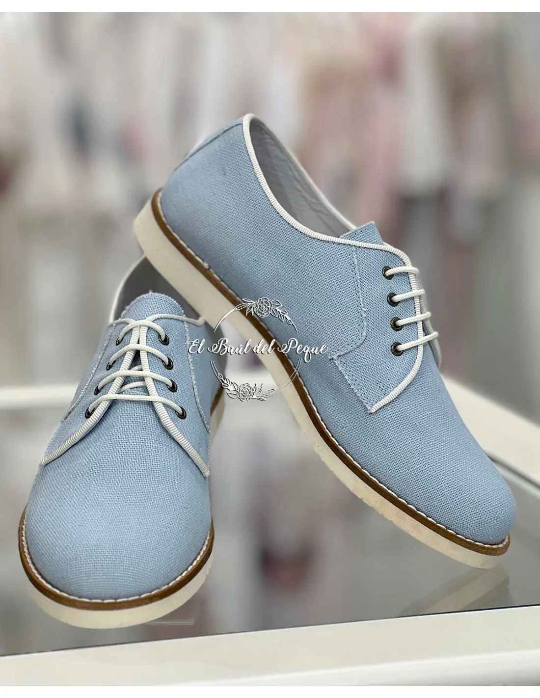 Blucher Niño Comunión Guxs Shoes Lino Celeste y Crudo