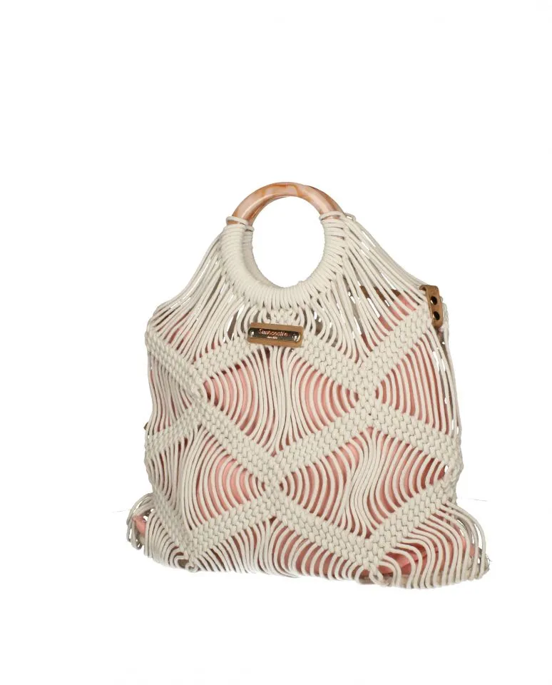 Bolso Beig/rosa Cordones y Nudos Asa Aro Nacar