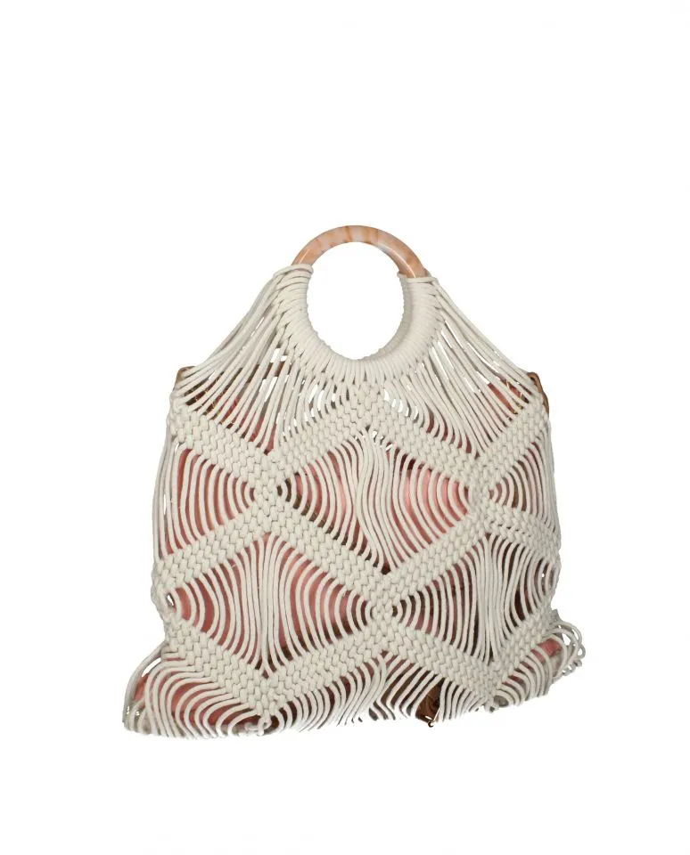 Bolso Beig/rosa Cordones y Nudos Asa Aro Nacar