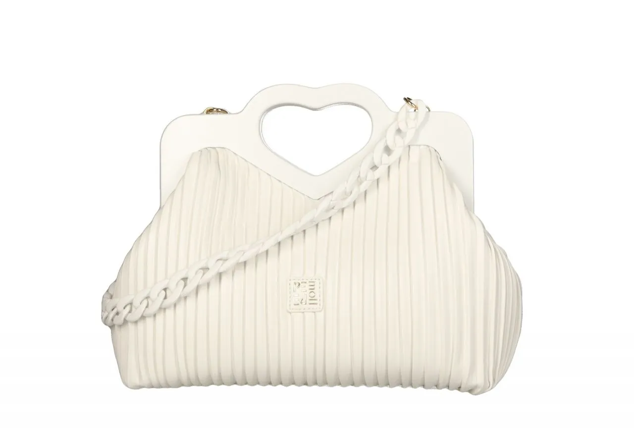 Bolso De Mano Blanco Plisado Asa Colgar Eslabones Al Tono