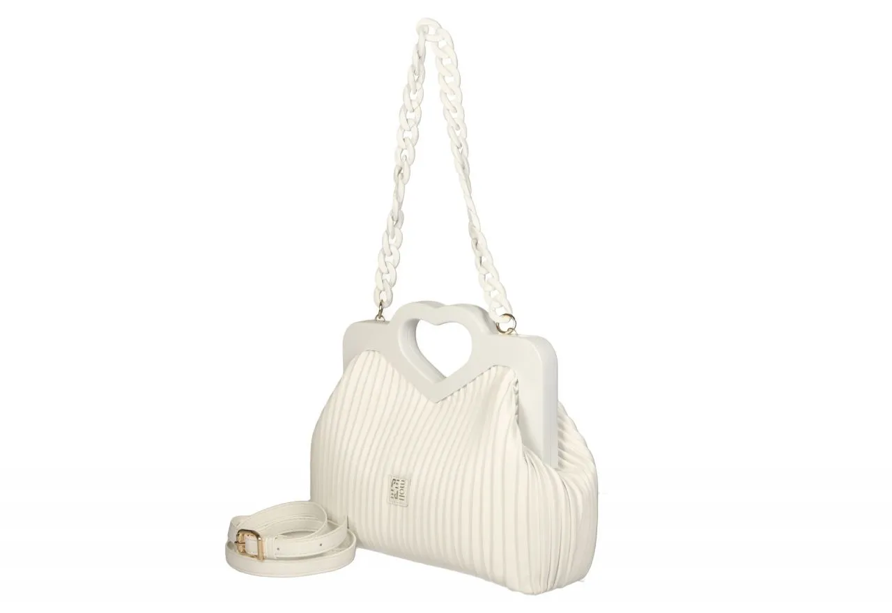 Bolso De Mano Blanco Plisado Asa Colgar Eslabones Al Tono