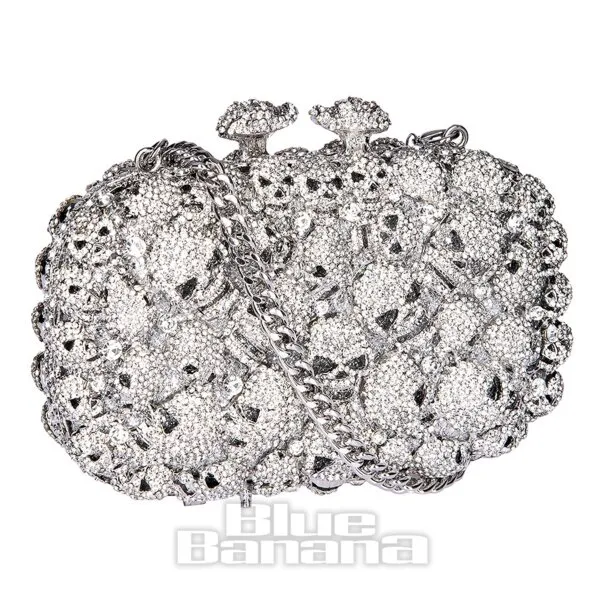 Bolso De Mano Con Calaveras De Cristal Blue Banana (Plateado)