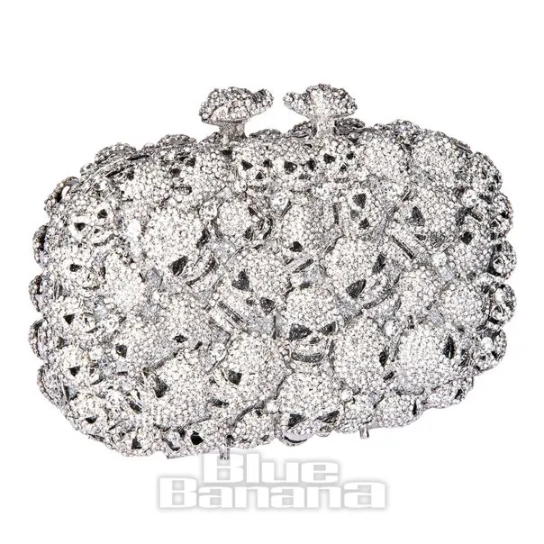 Bolso De Mano Con Calaveras De Cristal Blue Banana (Plateado)