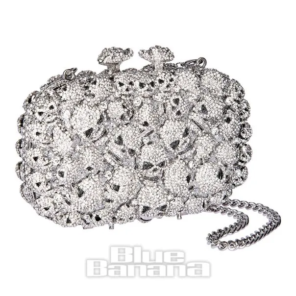 Bolso De Mano Con Calaveras De Cristal Blue Banana (Plateado)