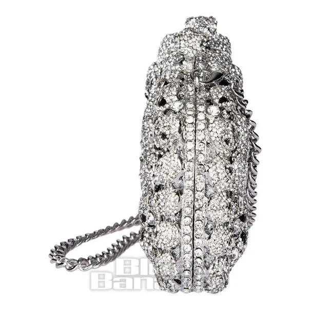 Bolso De Mano Con Calaveras De Cristal Blue Banana (Plateado)