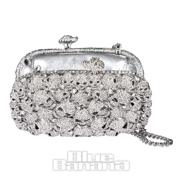 Bolso De Mano Con Calaveras De Cristal Blue Banana (Plateado)