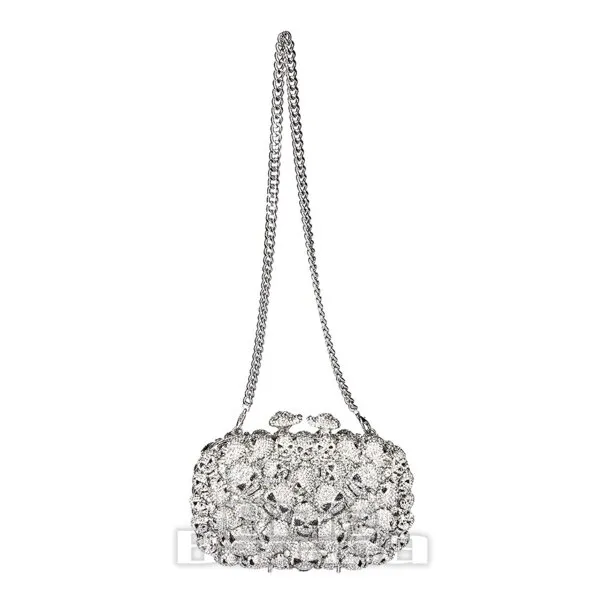 Bolso De Mano Con Calaveras De Cristal Blue Banana (Plateado)