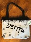 Bolso de Mano YENTA Doble Asa con Flecos Negros Judaica TAN Lindo 12.5 x 17