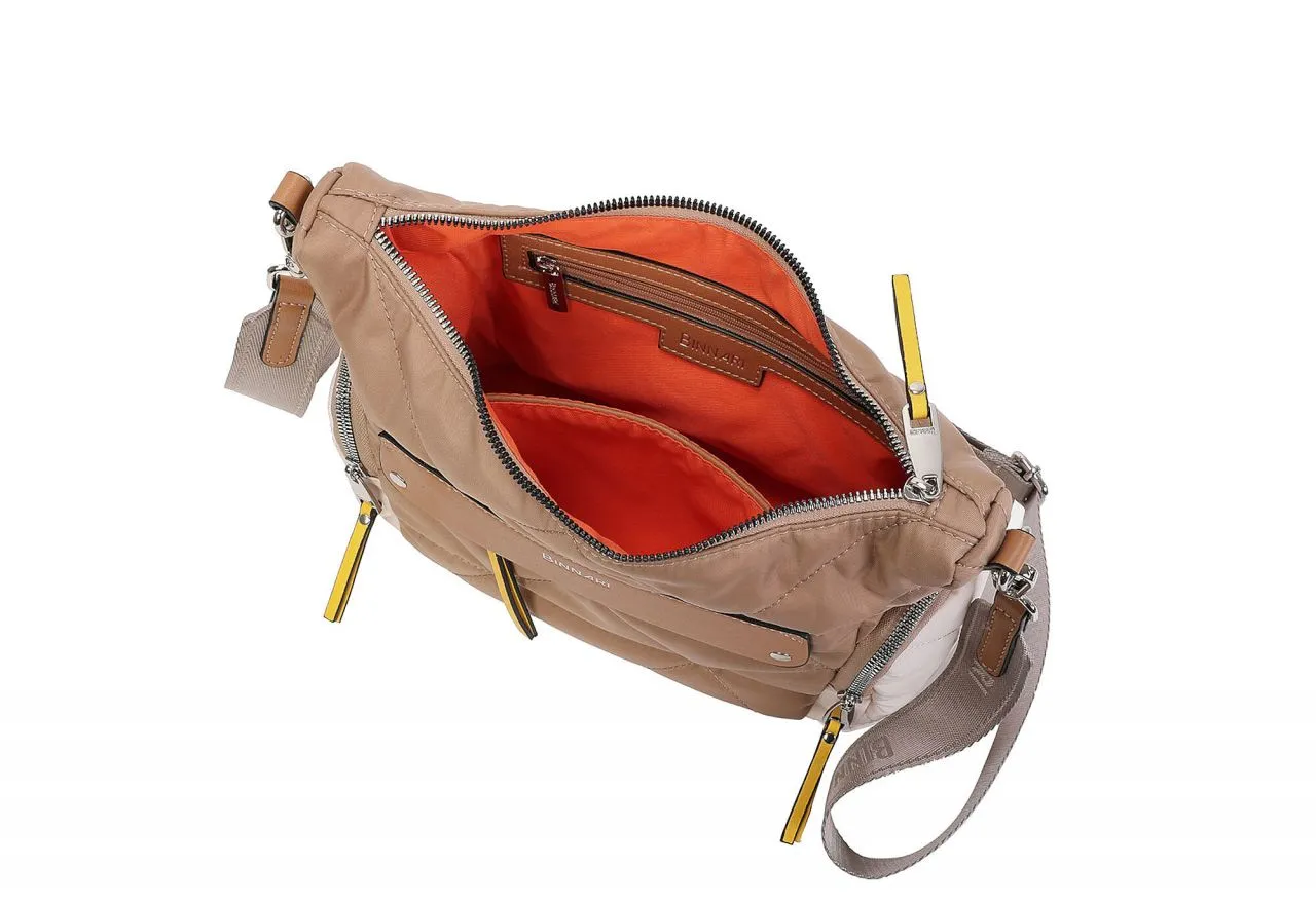 Bolso Nilon Camel Acolchado Bolsillos Asa Cinta Beige