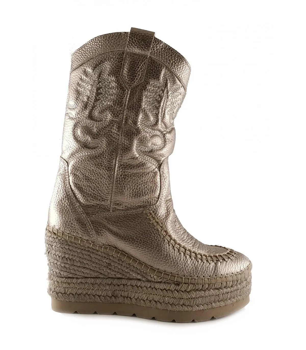 Bota en piel metalizada con suela de esparto