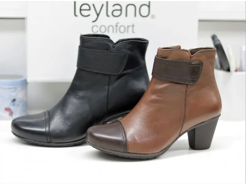 BOTIN DE PIEL CON TACÓN 5523 SUAVE BY LEYLAND EN COLOR NEGRO O CAMEL