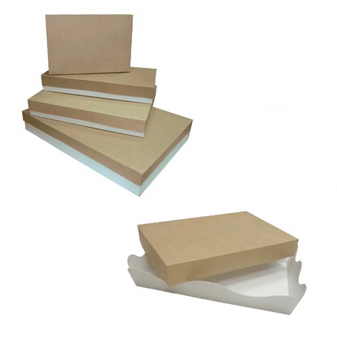 Caja catering gande con base Blanca + tapa Kraft altura 80 mm