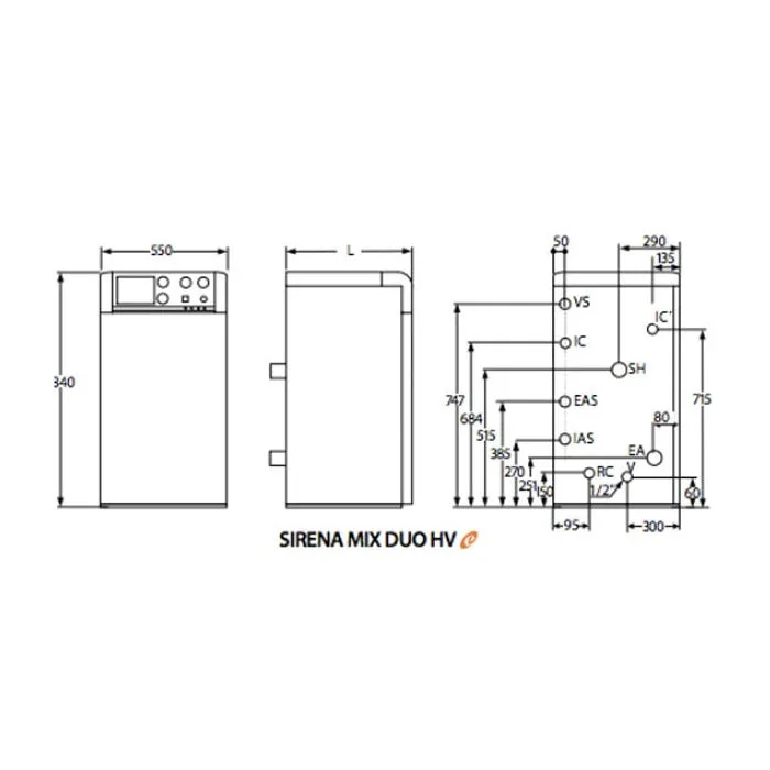 Caldera Sirena Mix Duo HVe mixta control electrónico de gasóleo Domusa