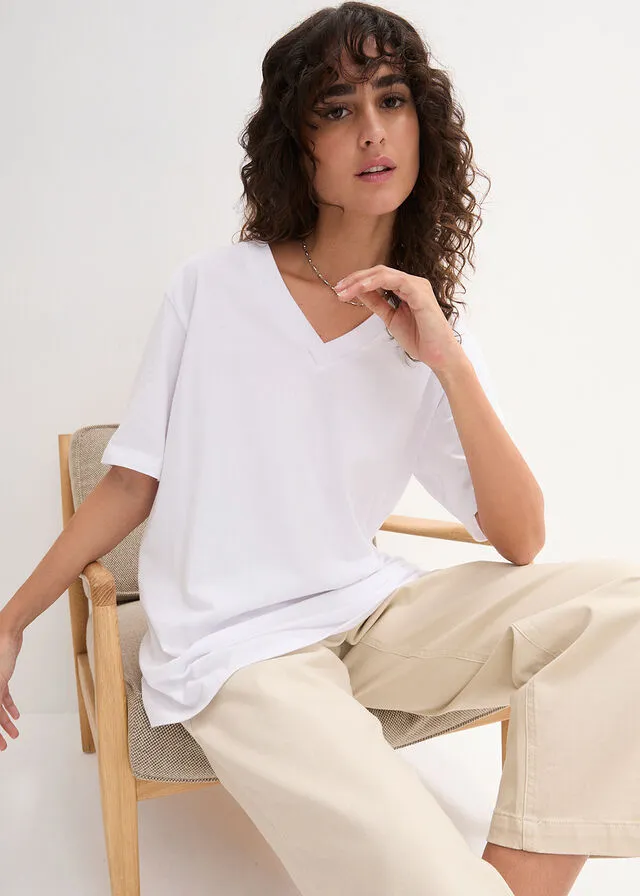 CAMISETA LARGA Y ANCHA CON CUELLO EN V (5 UNIDADES), DE MANGA CORTA NEGROBLANCO