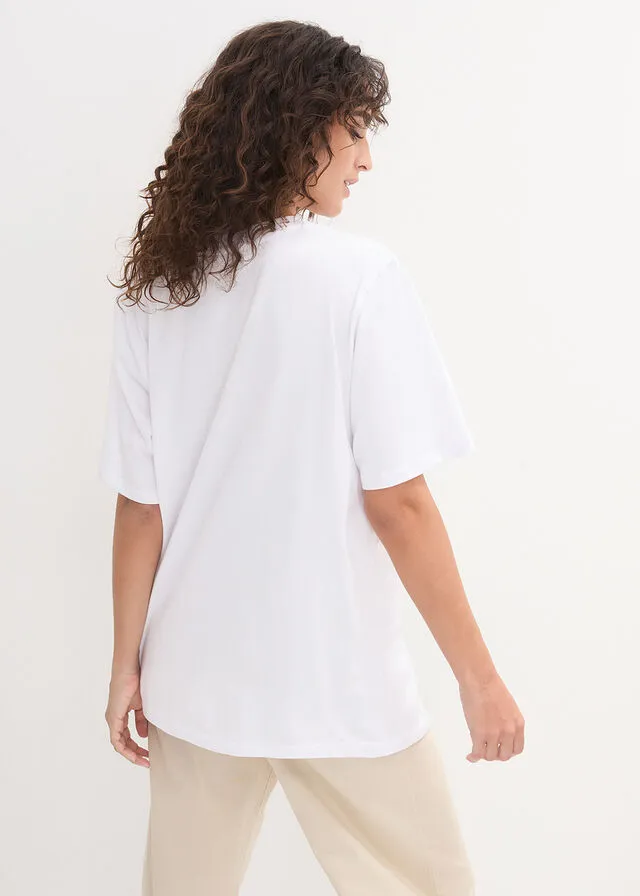 CAMISETA LARGA Y ANCHA CON CUELLO EN V (5 UNIDADES), DE MANGA CORTA NEGROBLANCO