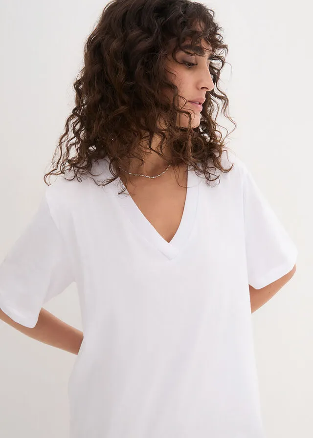 CAMISETA LARGA Y ANCHA CON CUELLO EN V (5 UNIDADES), DE MANGA CORTA NEGROBLANCO
