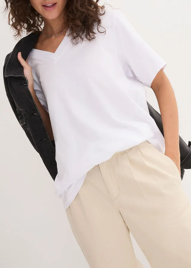 CAMISETA LARGA Y ANCHA CON CUELLO EN V (5 UNIDADES), DE MANGA CORTA NEGROBLANCO