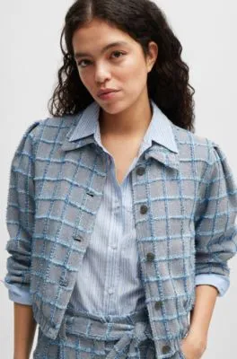 Chaqueta de tweed de algodón con cuadros vaqueros