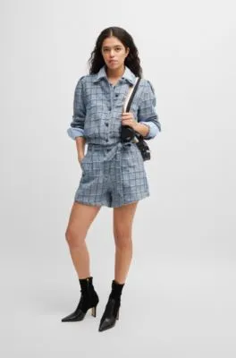 Chaqueta de tweed de algodón con cuadros vaqueros