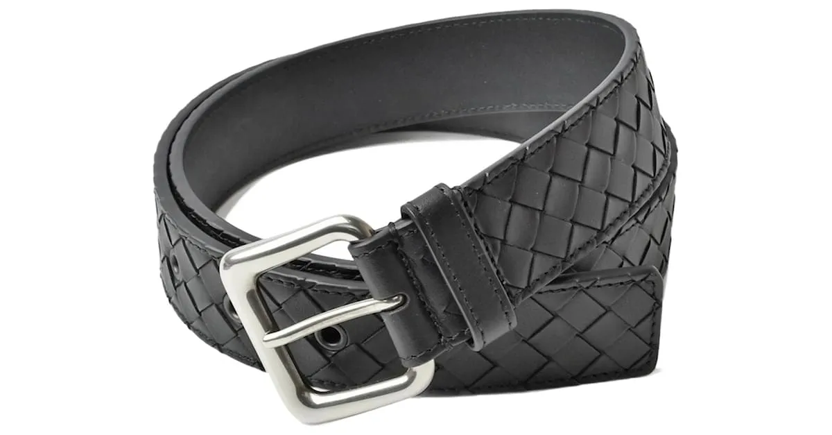Cinturón de cuero Intrecciato de Bottega Veneta Negro 