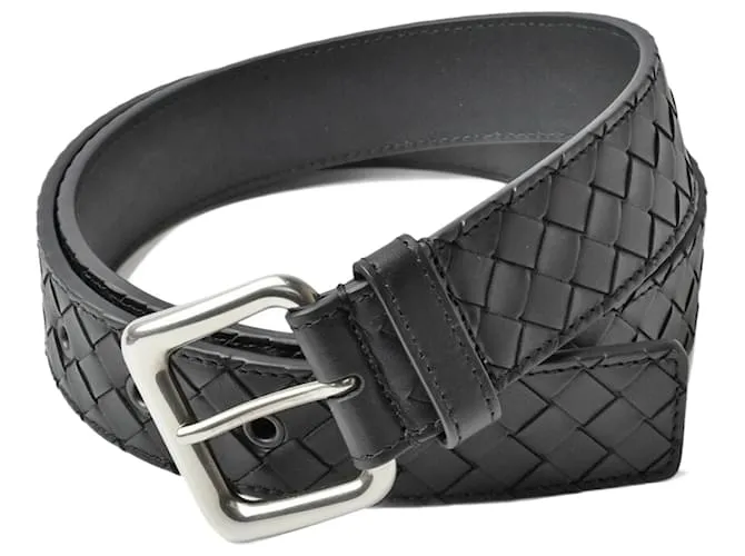 Cinturón de cuero Intrecciato de Bottega Veneta Negro 