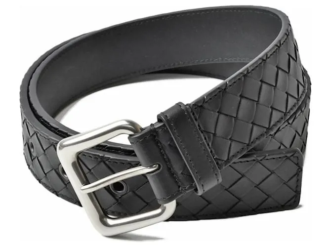Cinturón de cuero Intrecciato de Bottega Veneta Negro 