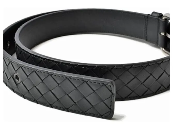 Cinturón de cuero Intrecciato de Bottega Veneta Negro 