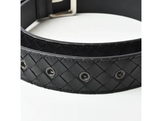 Cinturón de cuero Intrecciato de Bottega Veneta Negro 
