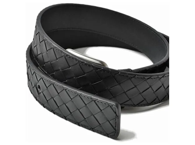 Cinturón de cuero Intrecciato de Bottega Veneta Negro 
