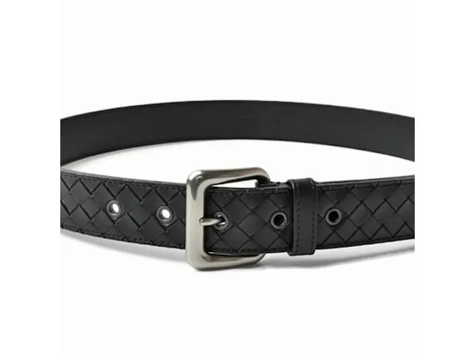 Cinturón de cuero Intrecciato de Bottega Veneta Negro 