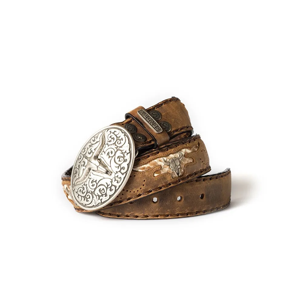 Cinturón Sendra 8322 de cuero marrón camel y piel de serpiente