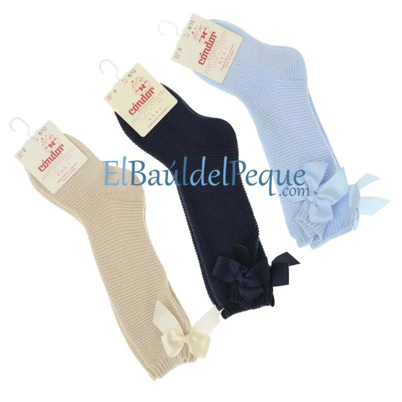 CONDOR Calcetín Azul Bebé Alto Punto Bobo con Lazo detrás