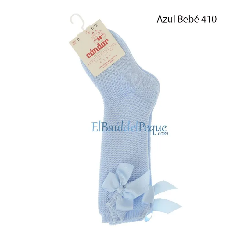CONDOR Calcetín Azul Bebé Alto Punto Bobo con Lazo detrás