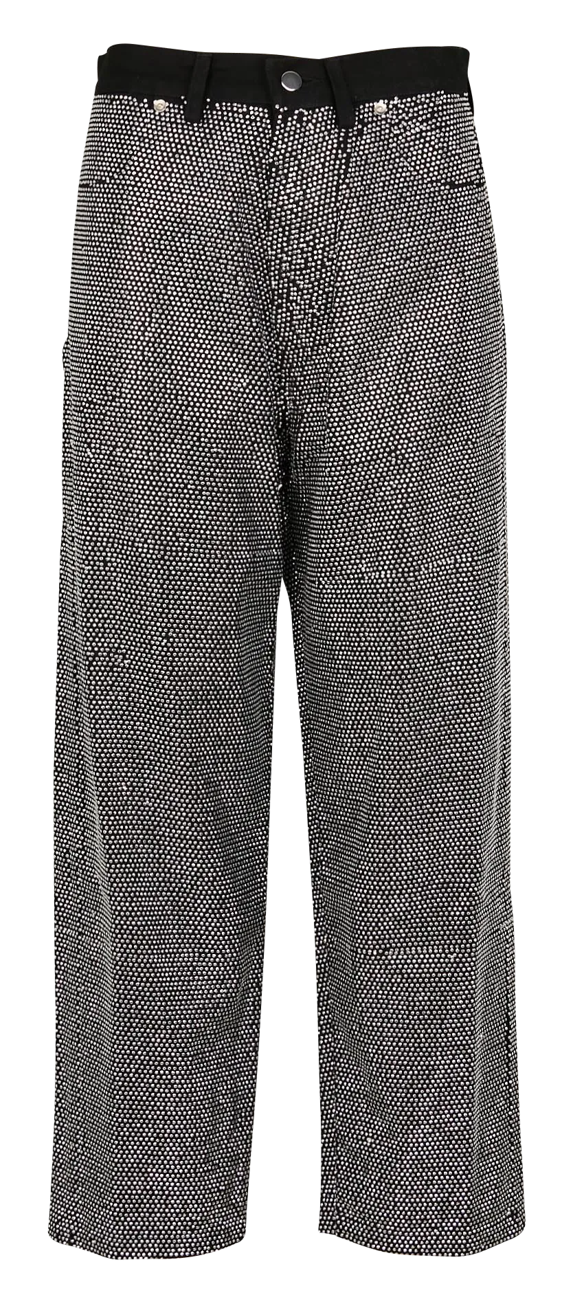 CREME  PANTALóN ANCHO DE MEZCLILLA Y PEDRERíA DE ALGODóN EN NEGRO
